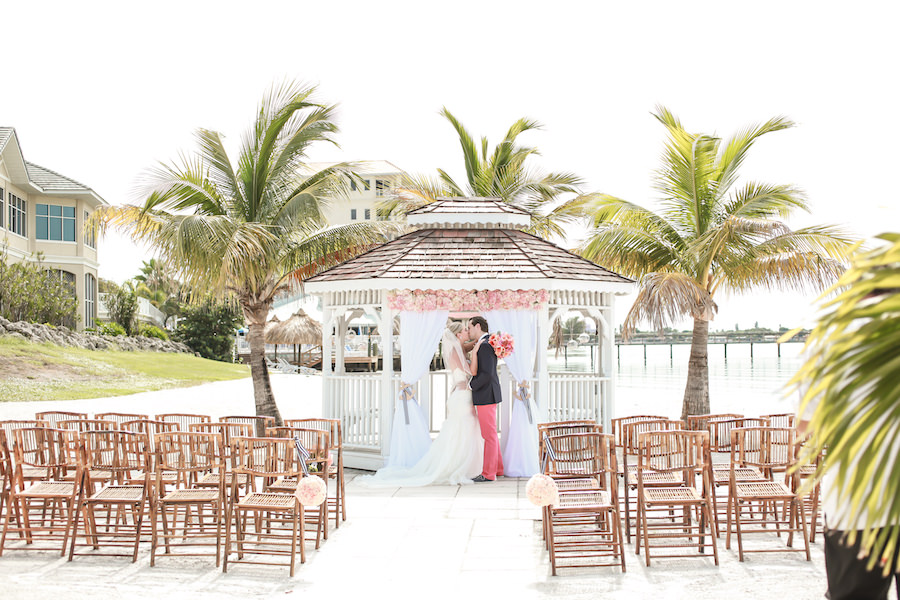 Private Beach Wedding Ceremony with Gazebo and Bamboo Chairs | Waterfront St. Petersburg Wedding Venue Isla Del Sol Yacht and Country Club