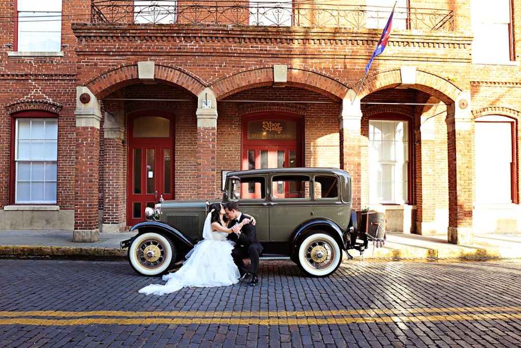 Ybor City Bride and Groom in Vintage Car
