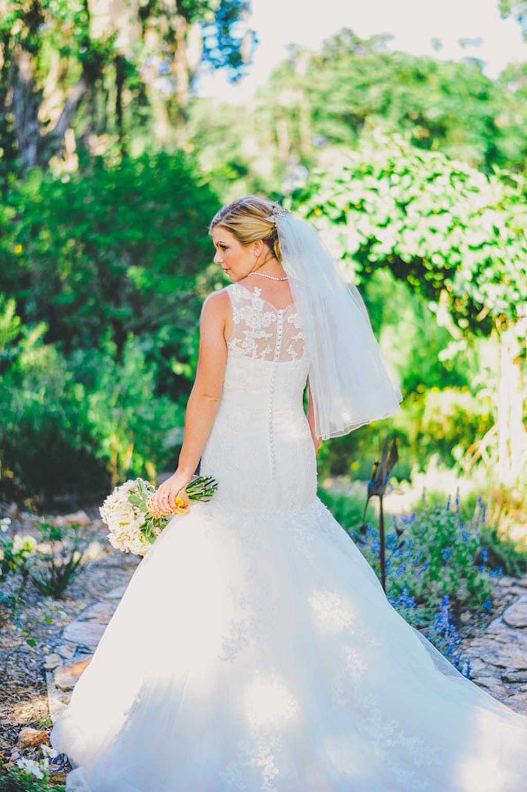 Lace Back Wedding Dress with Buttons