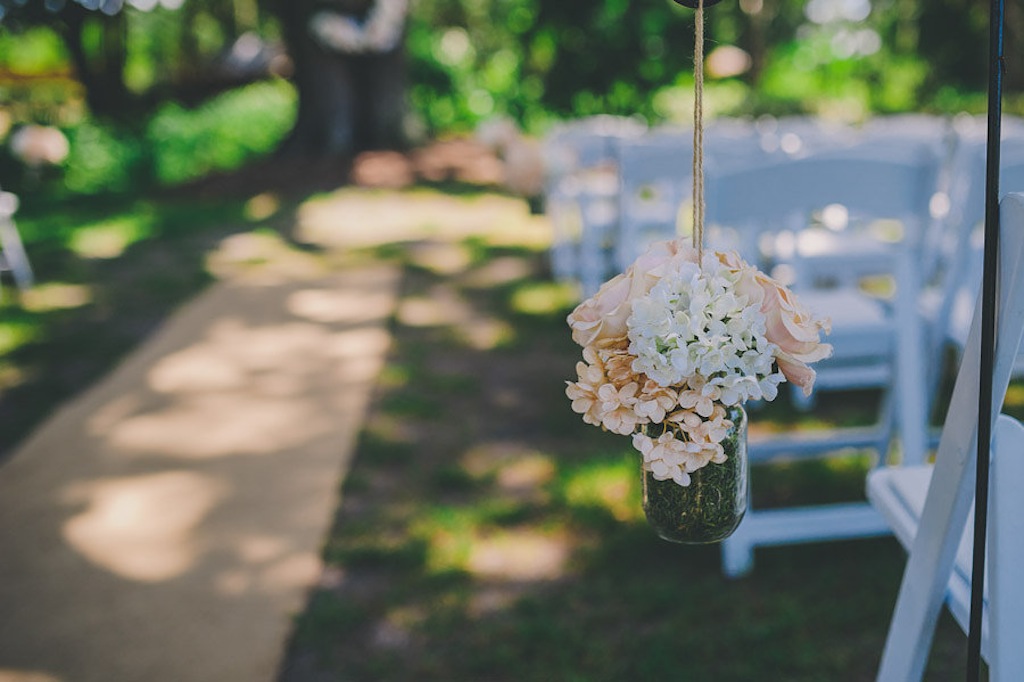 White Pink Mason Jar Wedding Ceremony Decor