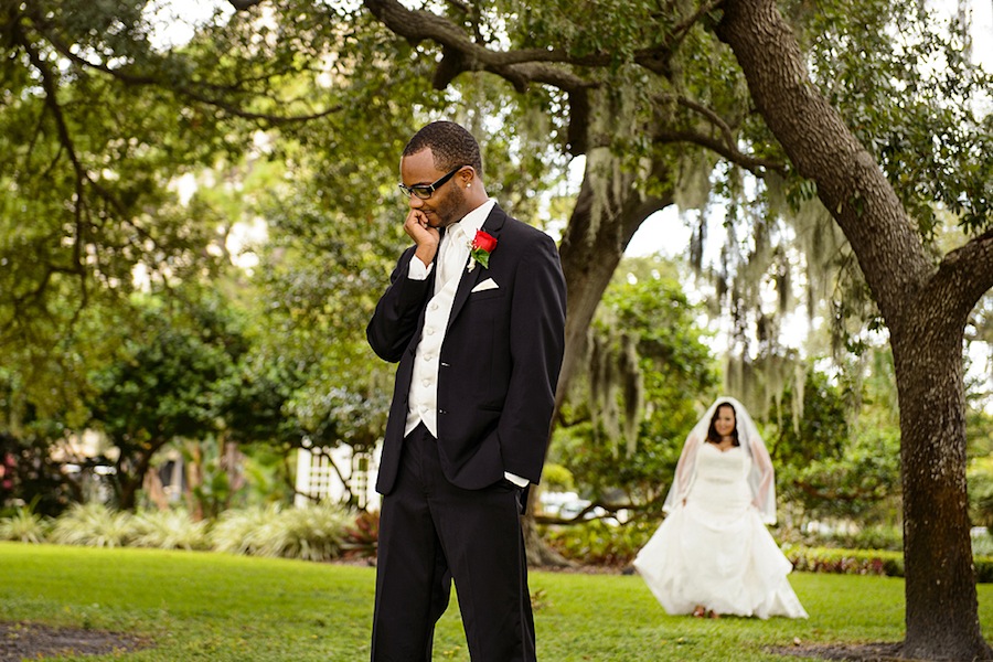 Tampa Garden Club Bride & Groom First Look on Wedding Day