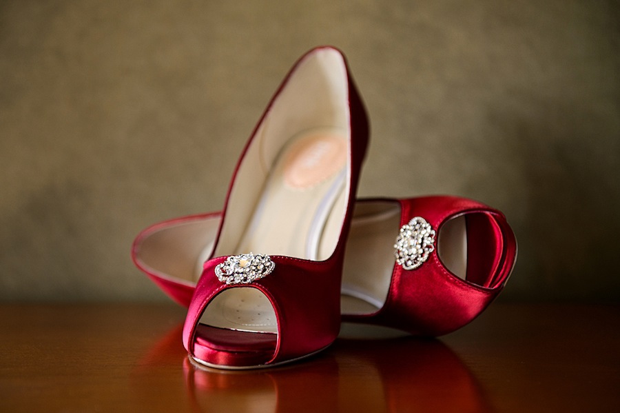 Red Wedding Shoes with Rhinestones