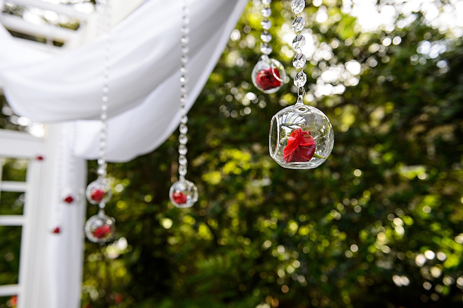 Red Rose Hanging Rhinestone Bubble Wedding Ceremony Decor