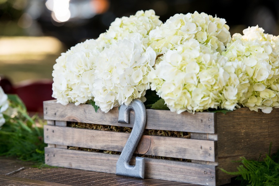 White Hydrangea, Rustic Wedding Centerpieces in Wooden Box