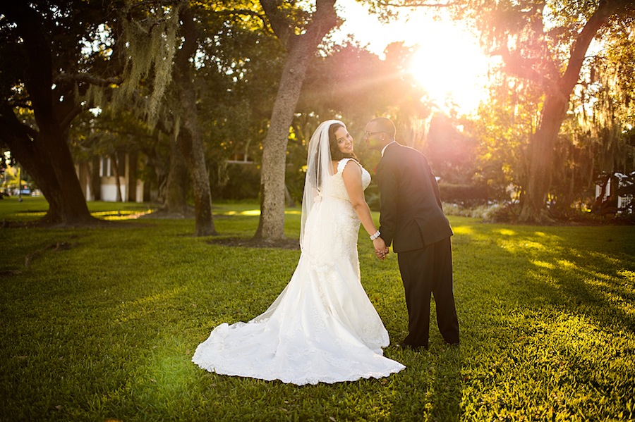 Tampa Garden Club Bride & Groom Portrait at Sunset on Wedding Day | Corey Conroy Photography