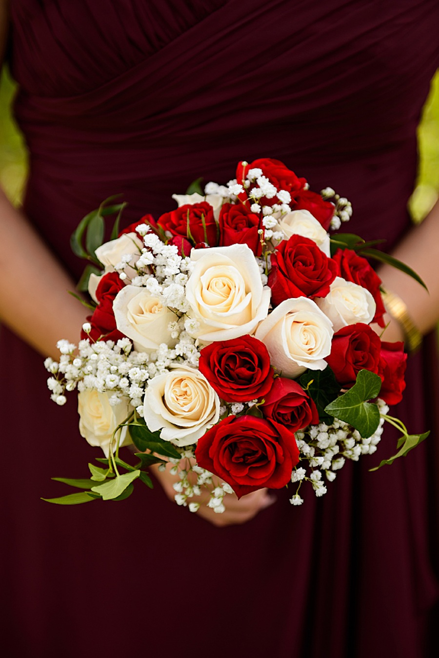 Red and White Rose Bridesmaid Wedding Bouquet