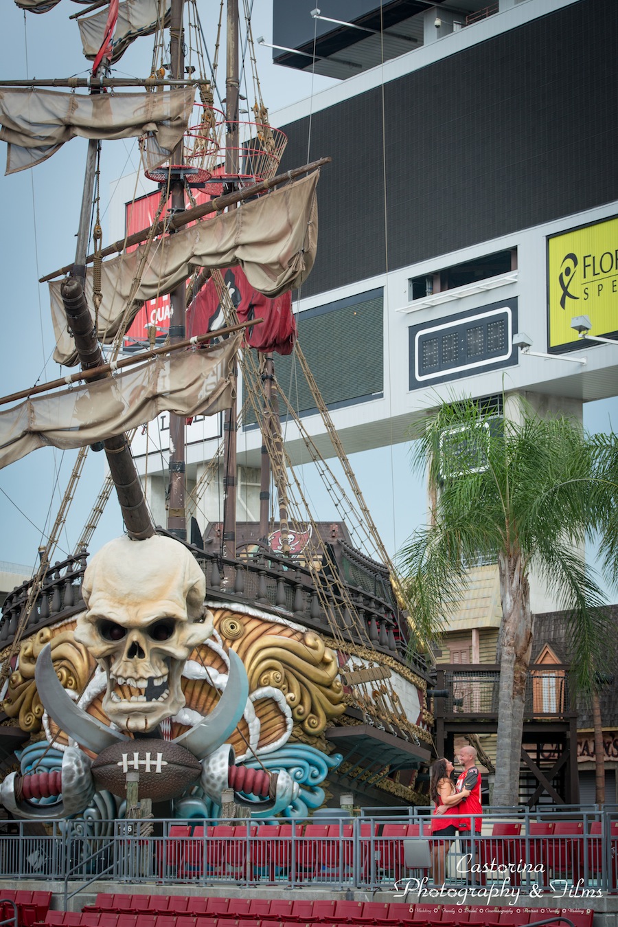 Tampa Bay Buccaneers Pirate Ship Engagement Session at Raymond James Stadium | Tampa Wedding Photographer Castorina Photography