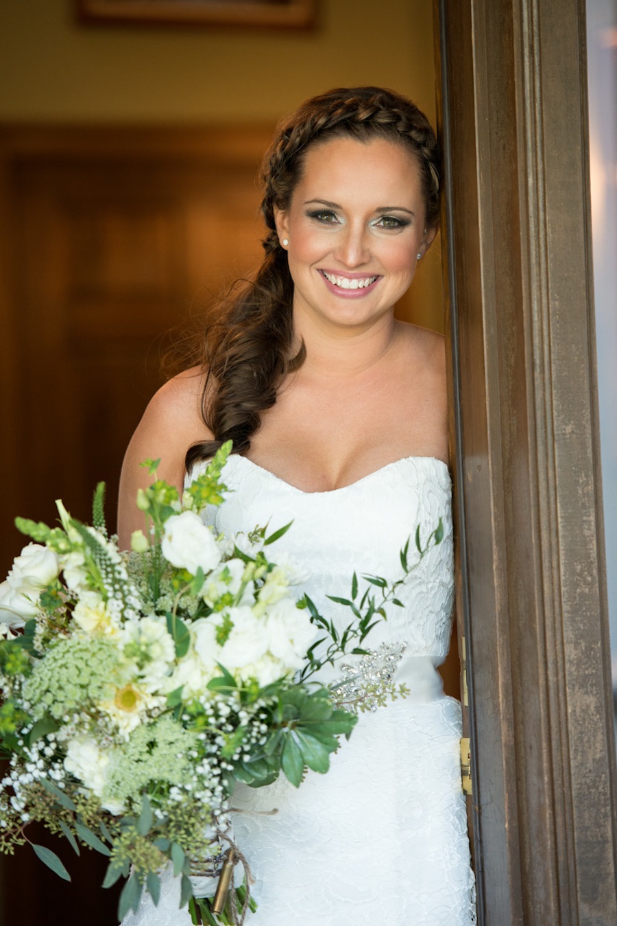 Rustic, Country Bride with White & Green Wedding Bouquet