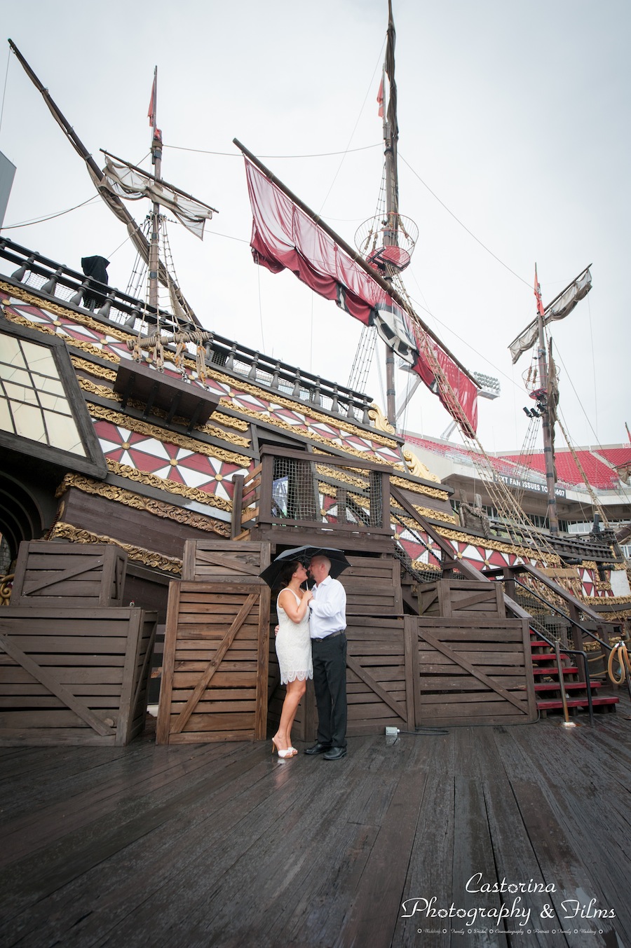 Tampa Bay Buccaneers Pirate Ship Engagement Session at Raymond James Stadium | Tampa Wedding Photographer Castorina Photography