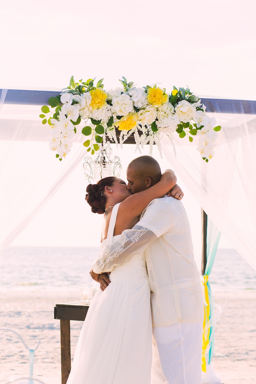 Beach Wedding Ceremony | Bride and Groom First Kiss