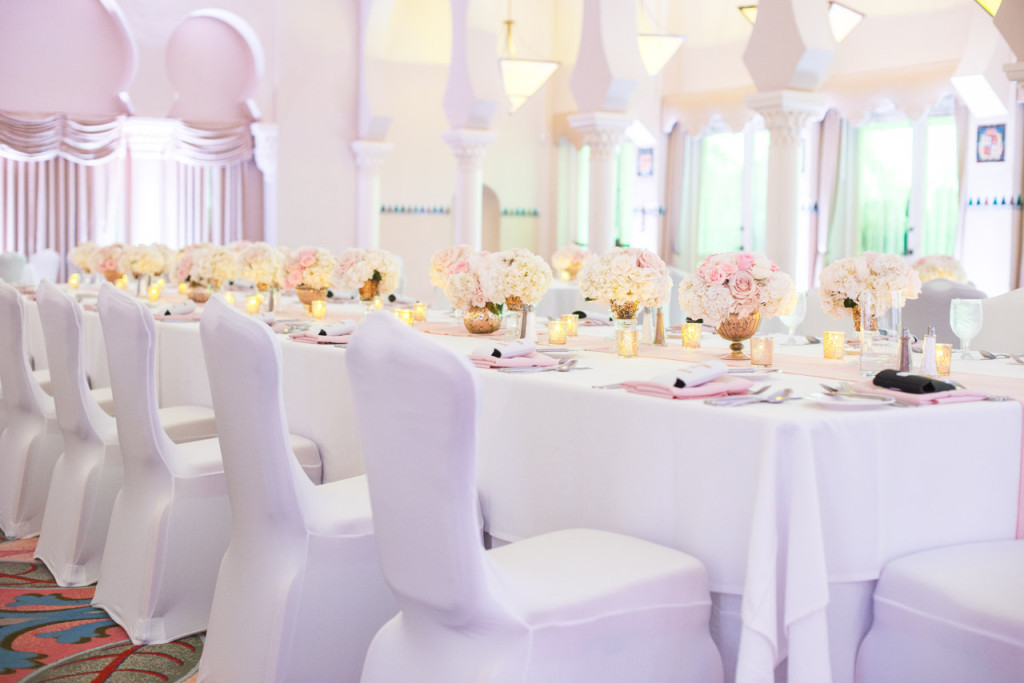 White Wedding Reception with Long Feasting Tables