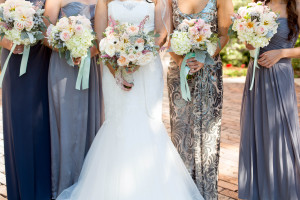 8 Grey Bridesmaid Dresses with Pastel Wedding Bouquets
