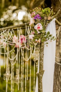 Wooden Wedding Alter with Hanging Crystals | Wedding Ceremony Decor