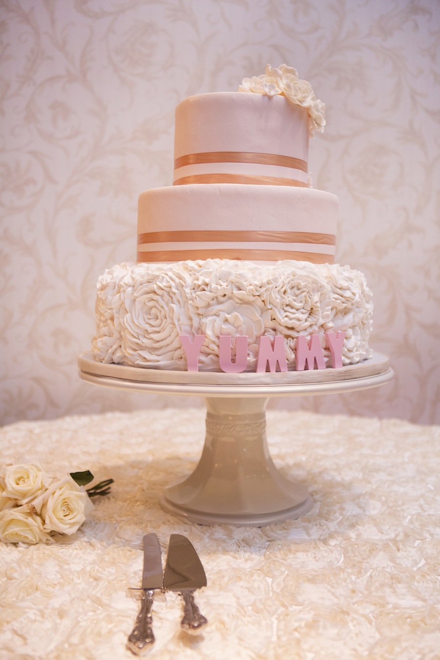 Round Pink Rose Wedding Cake