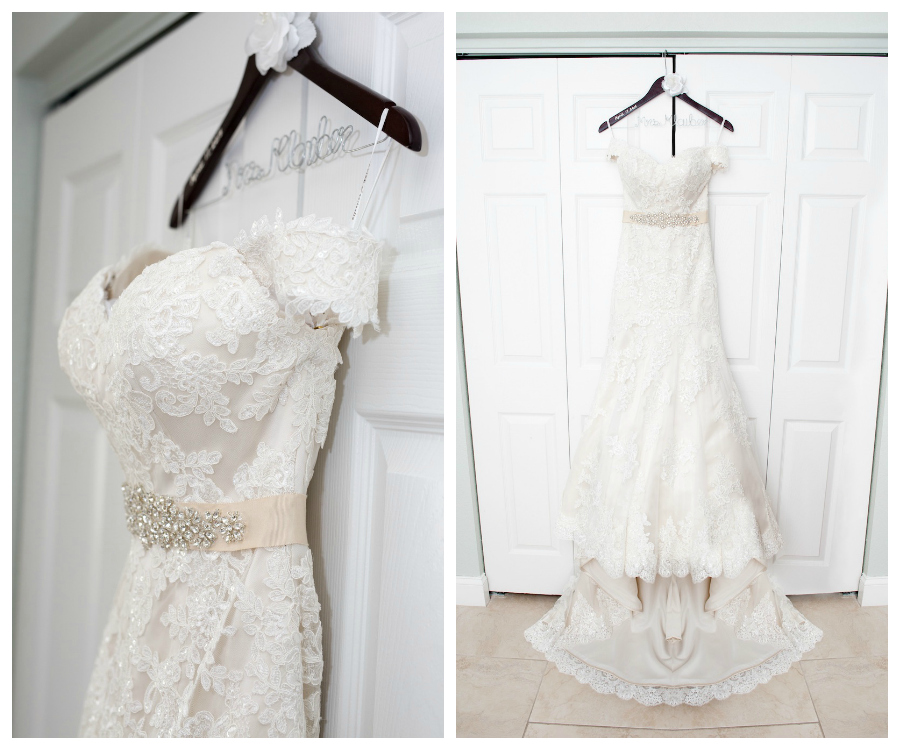 White Lace Wedding Dress with Rhinestone Belt