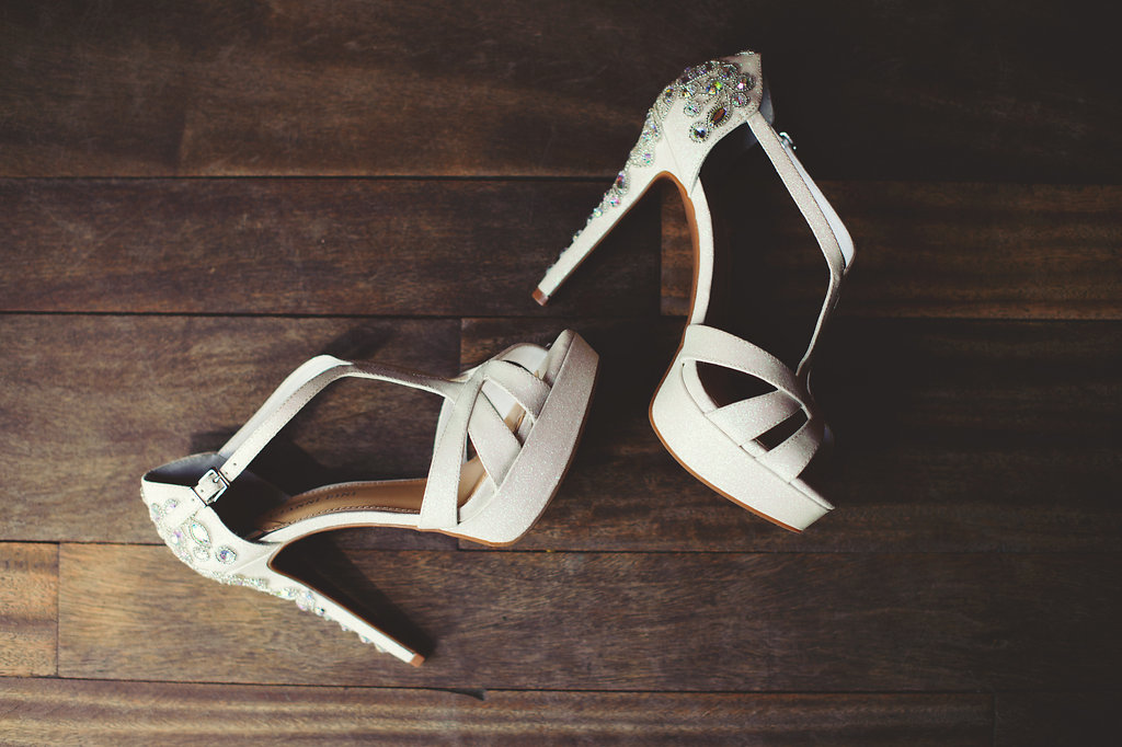 White Jeweled, Rhinestone High Heel Wedding Shoes