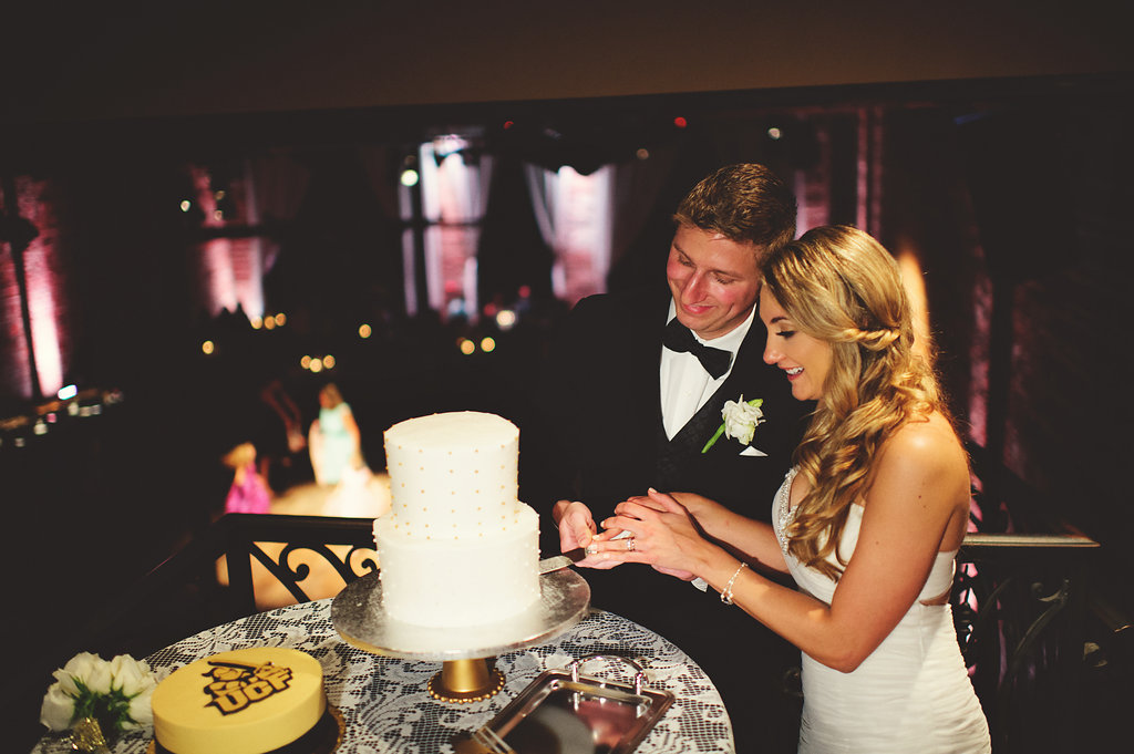 Traditional Round White and Gold Wedding Cake | University of Central Florida Groom's Cake