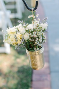 White Wedding Ceremony Flowers & Decor in Mason Jar | Vintage, Garden Wedding
