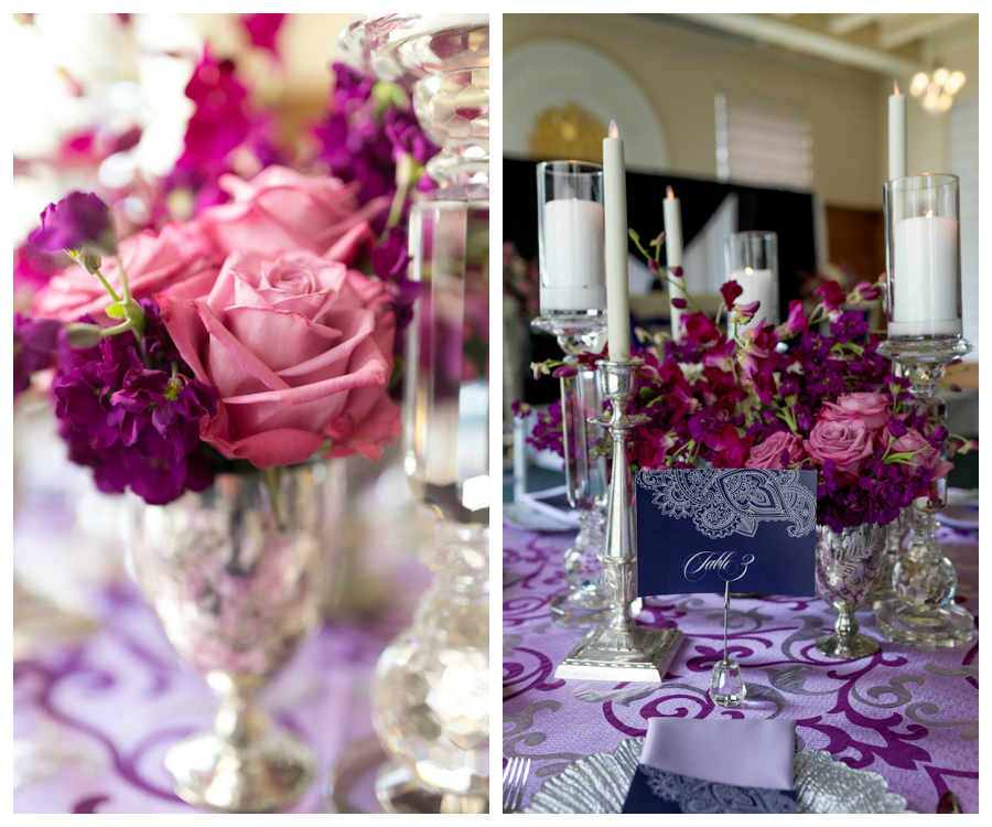 Purple Modern Indian Wedding | Purple Wedding Centerpieces with Specialty Linens