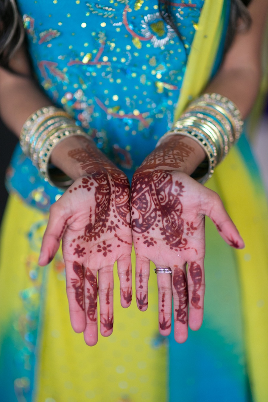 Blue and Yellow Indian Wedding Dress | Indian Bride with Henna
