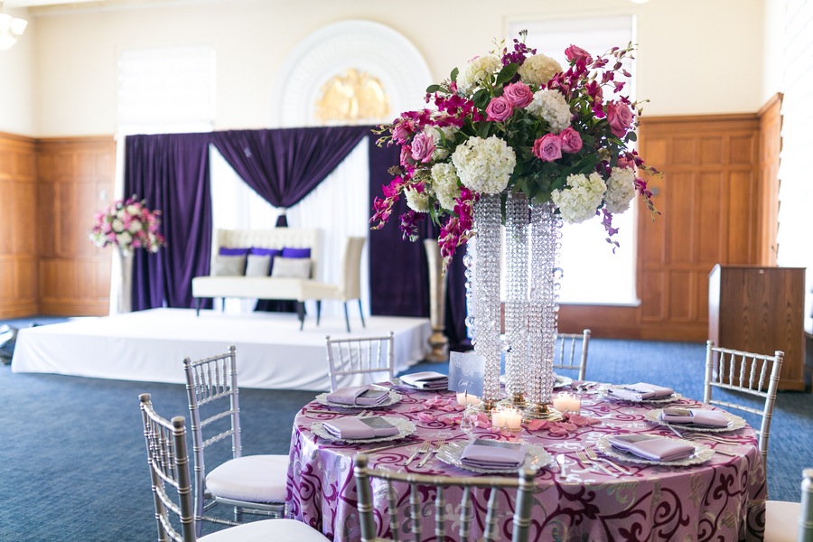 Purple Modern Indian Wedding | Tall Wedding Centerpieces with Rhinestones