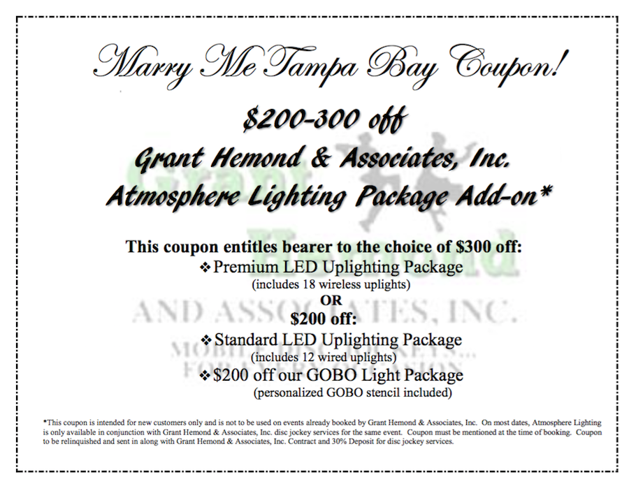 Tampa Bay Wedding DJ Services Coupon Special from Grant Hemond