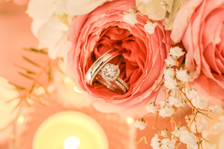 Wedding Rings in Rose Wedding Bouquet