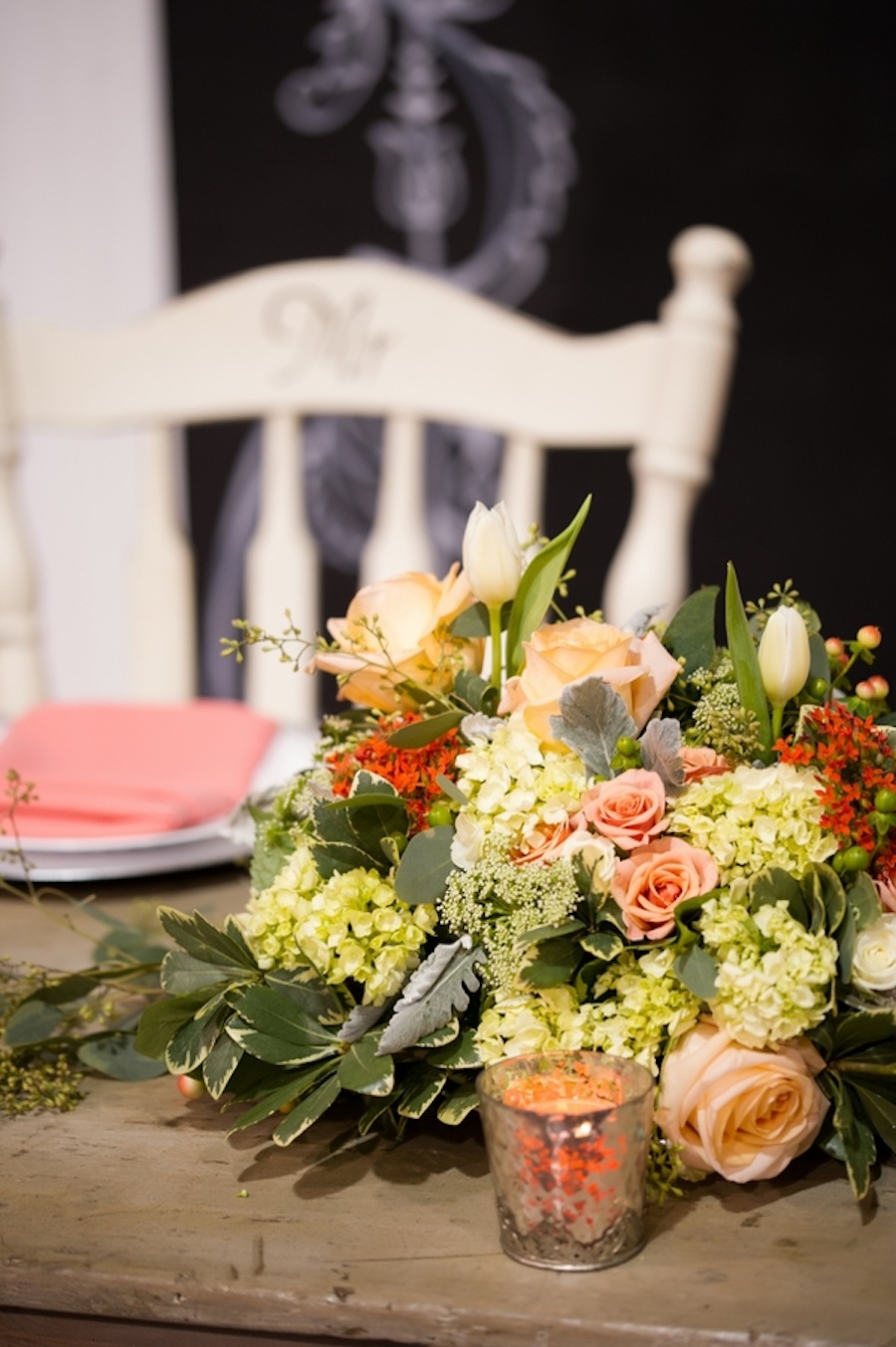 Rustic Peach Wedding Centerpieces | Wedding Reception Flowers & Decor