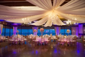 Rusty Pelican Wedding Reception with Draping and Chandeliers | Tampa Waterrfront Wedding Venue