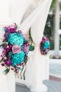 Teal and Purple Wedding Alter Ceremony Flowers and Decor