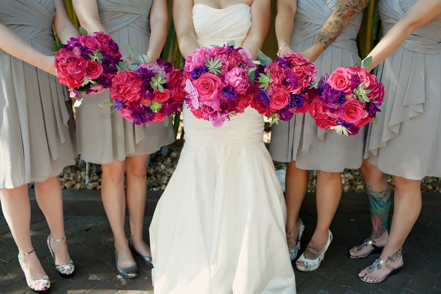 Bright and Color Pink and Purple Wedding Bouquets