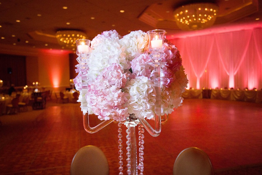 Tall While and Pink/Coral Wedding Centerpieces | Palm Harbor Innisbrook Resort Wedding Reception Decor