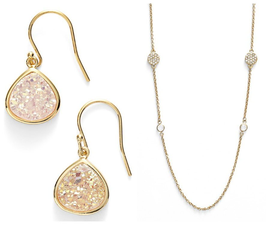 kate spade new york 'north court' pavé disc station necklace, Anniversary Sale Price: $64.90 | Sonya Renee Drusy Teardrop Earrings, Anniversary Sale Price: $49.90 | Nordstrom Jewelry Sale