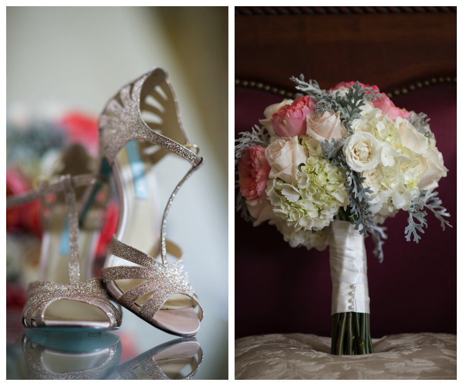 Glitter Wedding Shoes | Pink, Peach and White Rustic Wedding Bouquet