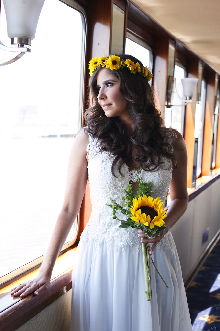Sunflower Wedding Bouquet and Sunflower Wedding Halo Crown | Tampa Wedding Florist Andrea Layne Floral Designs