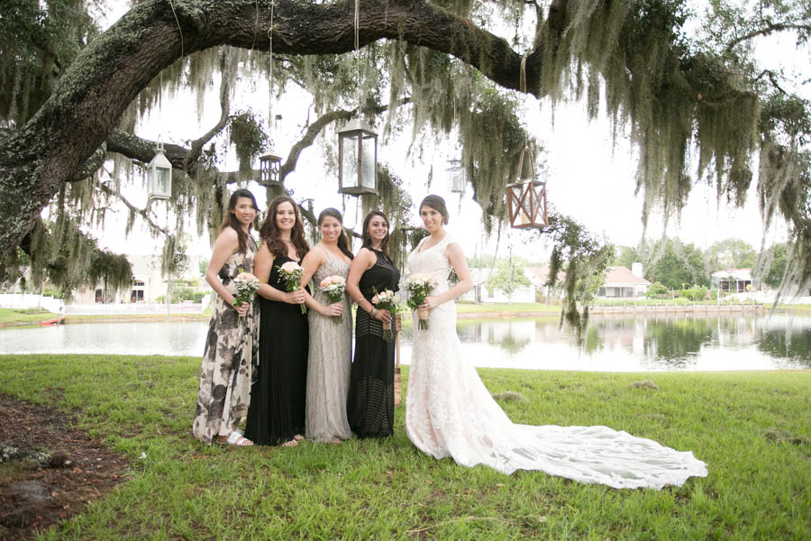 Black Bridesmaid Dresses | Rustic Backyard Wedding with Vintage, Lace Wedding Dress