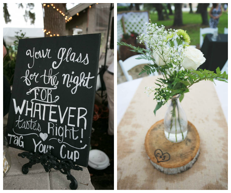 Chalkboard Sign and Simple Centerpiece | Rustic Wedding Reception Decor