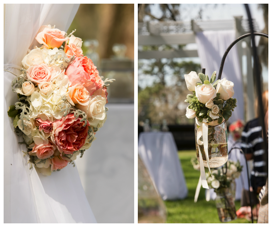 Pink, Peach and White Rustic Wedding Ceremony Decor