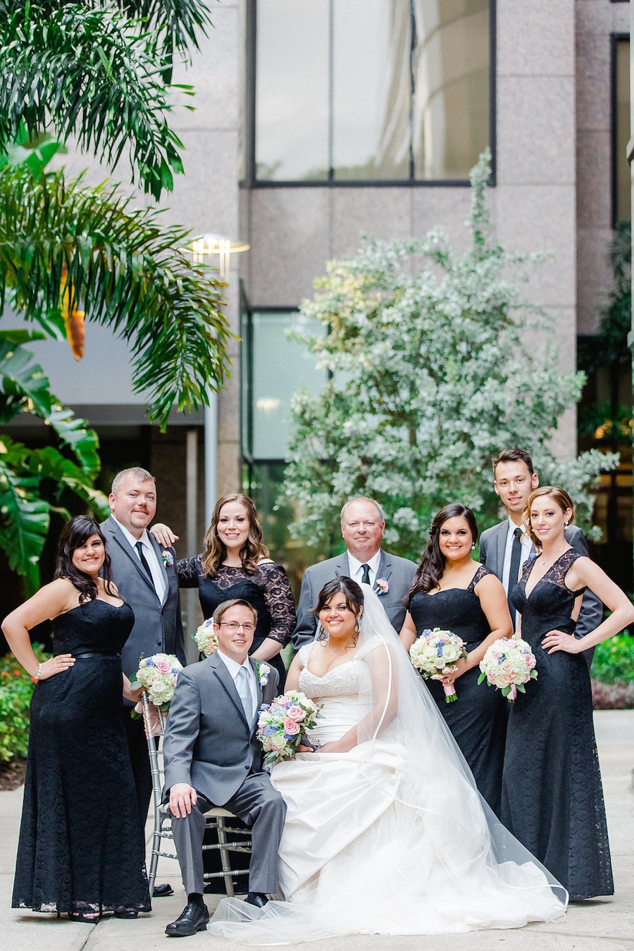Bridal Party Wedding Portraits with Black Bridesmaid Dresses | Ailyn La Torre Photography