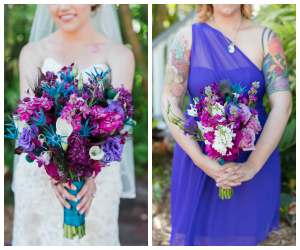 Purple and Teal Peacock Themed Wedding Bridal Bouquet