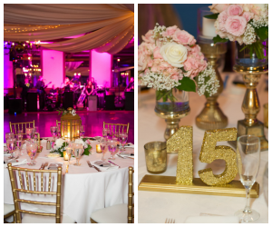 Gold Wedding Reception Decor | Pink and White Wedding Centerpieces