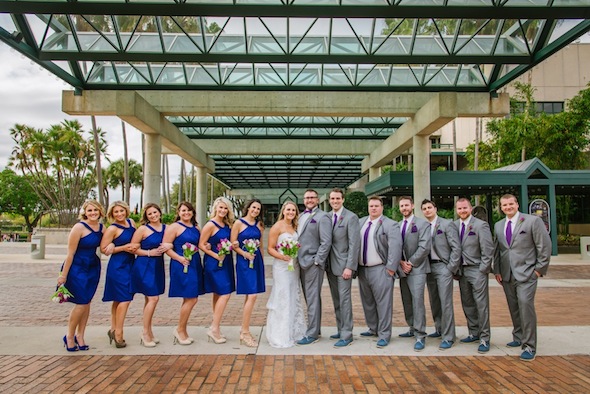 Blue Bridesmaid Dresses | Grey Groomsmen Suits | Straz Center Wedding