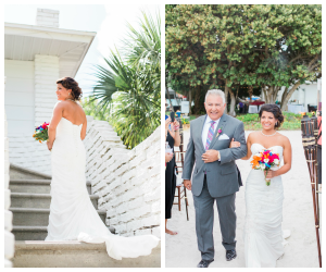 Maggie Sotterro Beach Wedding Dress | Bride Walking Down Aisle on Wedding Day