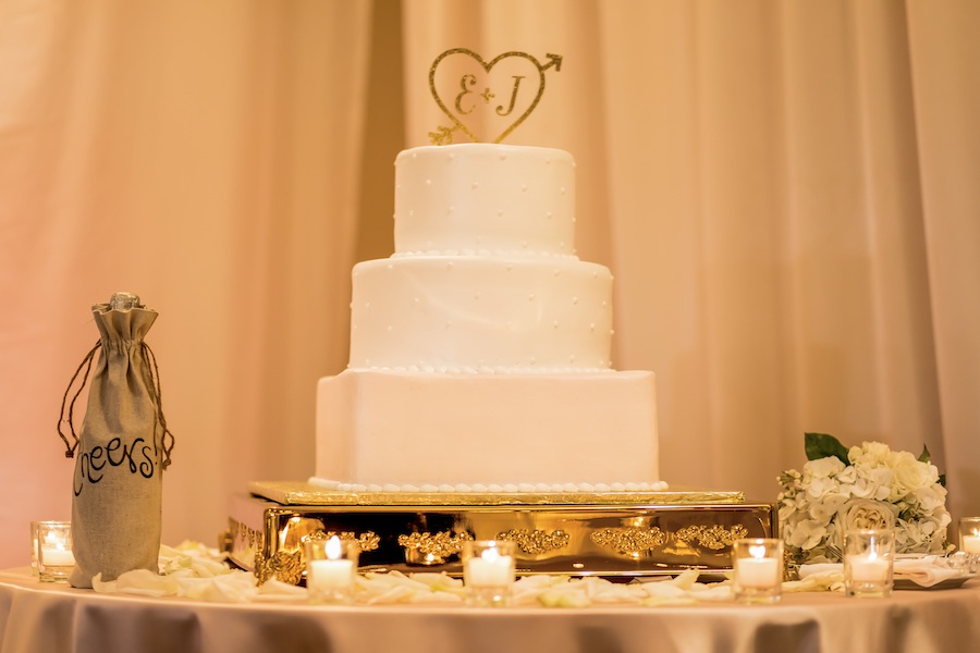 White Wedding Cake with Heart Cake Topper
