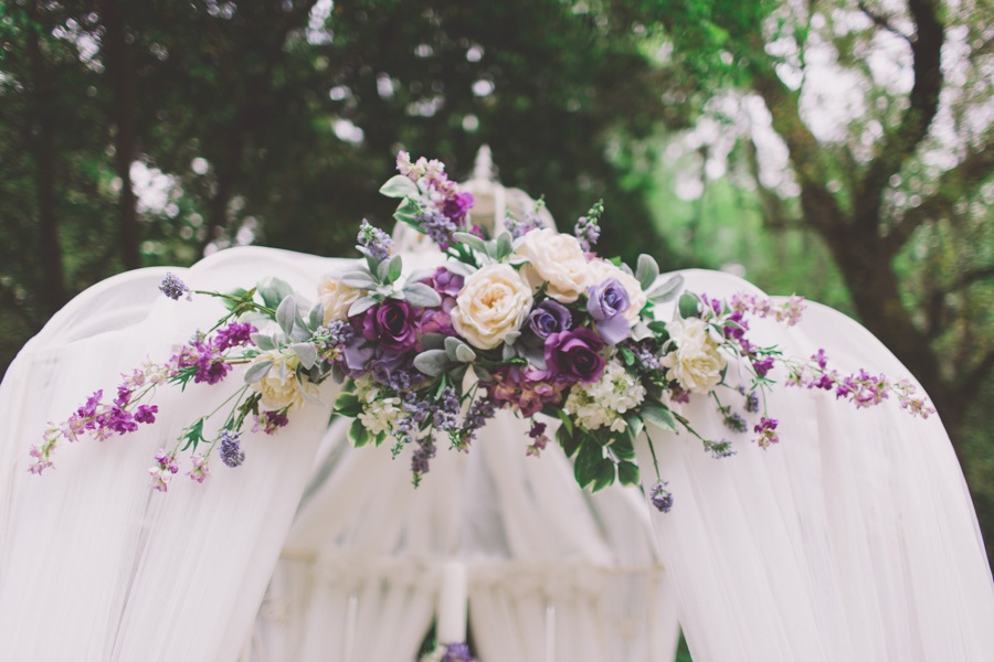Purple and Lavender Wedding Ceremony Alter with Draping
