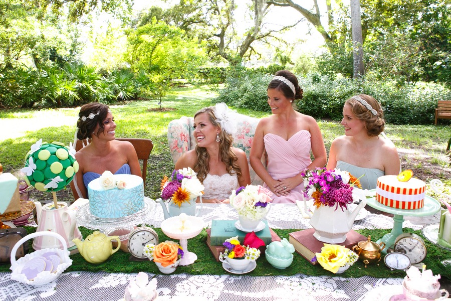 Alice in Wonderland Tea Party Bridal Shower Wedding Decor | Tampa Wedding Venue USF Botanical Gardens | Carrie Wildes Photography
