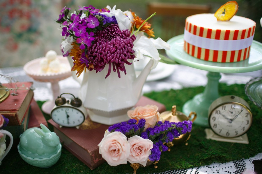 Alice in Wonderland Bridal Pary Wedding Decor | Tampa Wedding Venue USF Botanical Gardens | Chefin Pastries