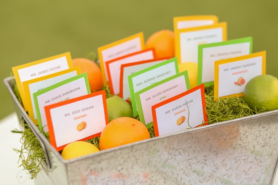 Orange and Lime Wedding Place Cards | Citrus Themed St. Pete Beach Wedding