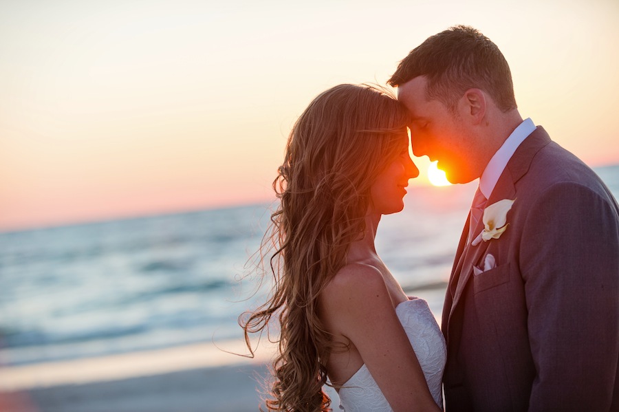 Clearwater Beach Bride and Groom Sunset Wedding Portrait | Marc Edwards Photographs