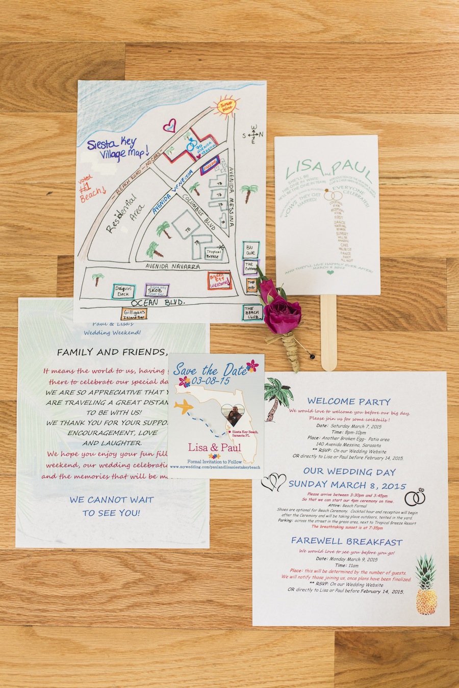 Tropical Beach Wedding Welcome Kit with Map